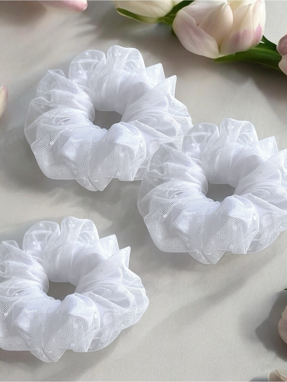 White Satin & Tulle Scrunchies - Pack of 2